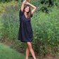 Rose Drawstring Dress in Dark Brown Linen