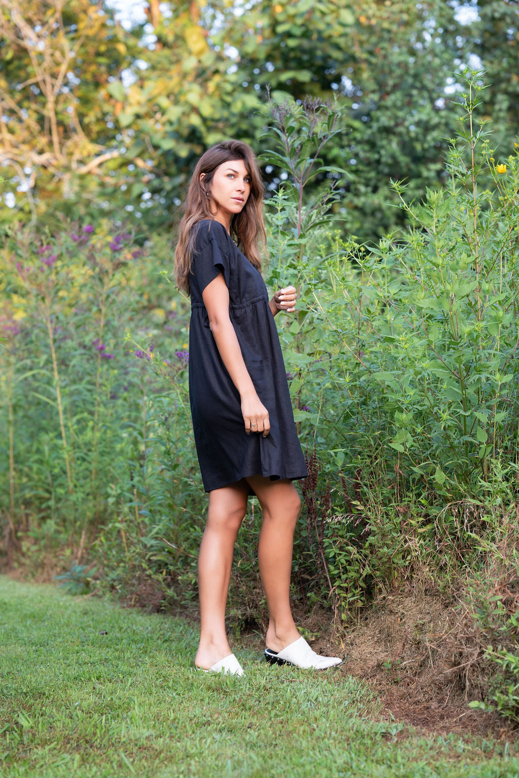 Rose Drawstring Dress in Dark Brown Linen