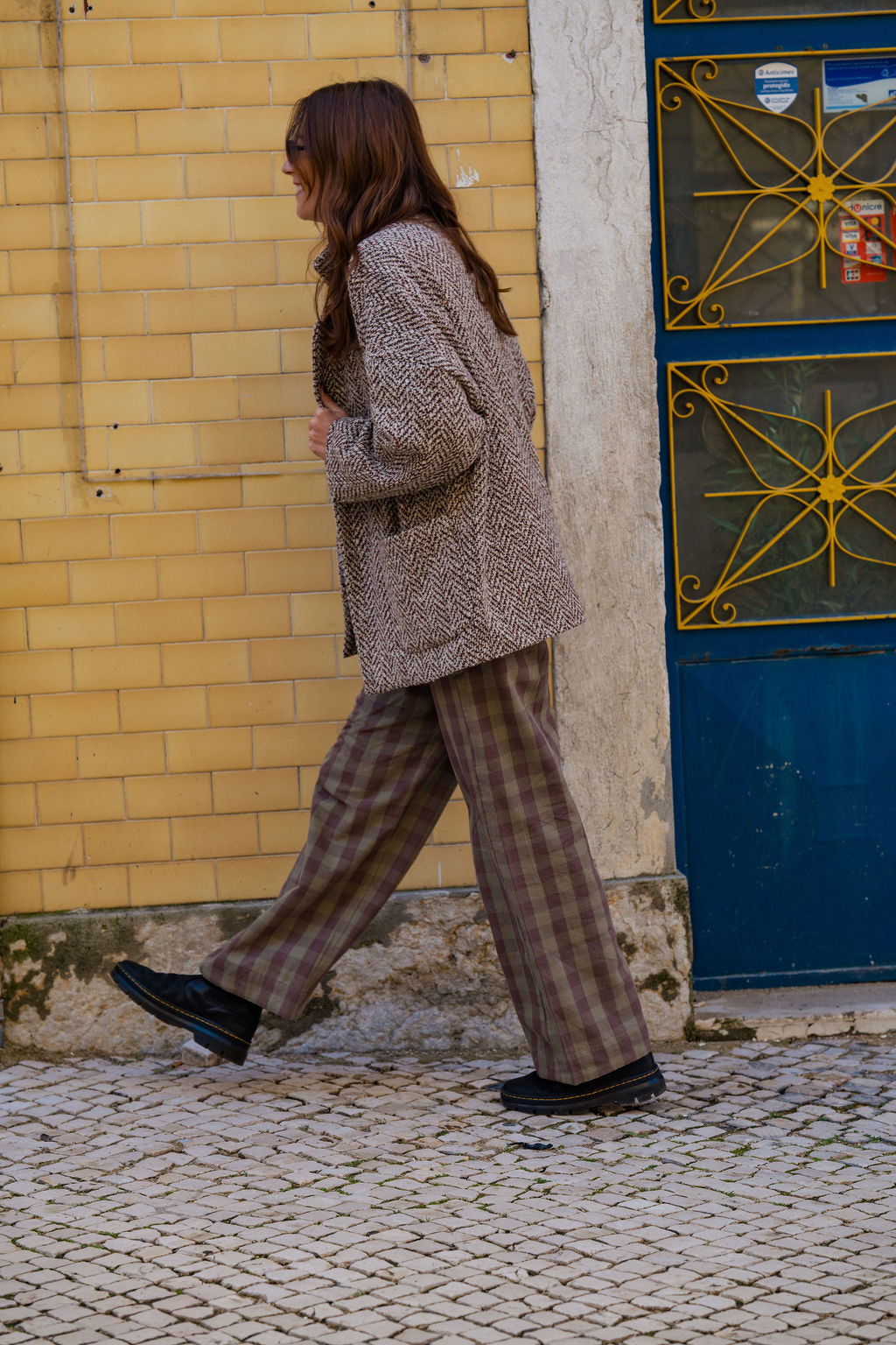 Portuguese Wool Pieper Coat in Heathered Brown and Cream Herringbone Made to Order