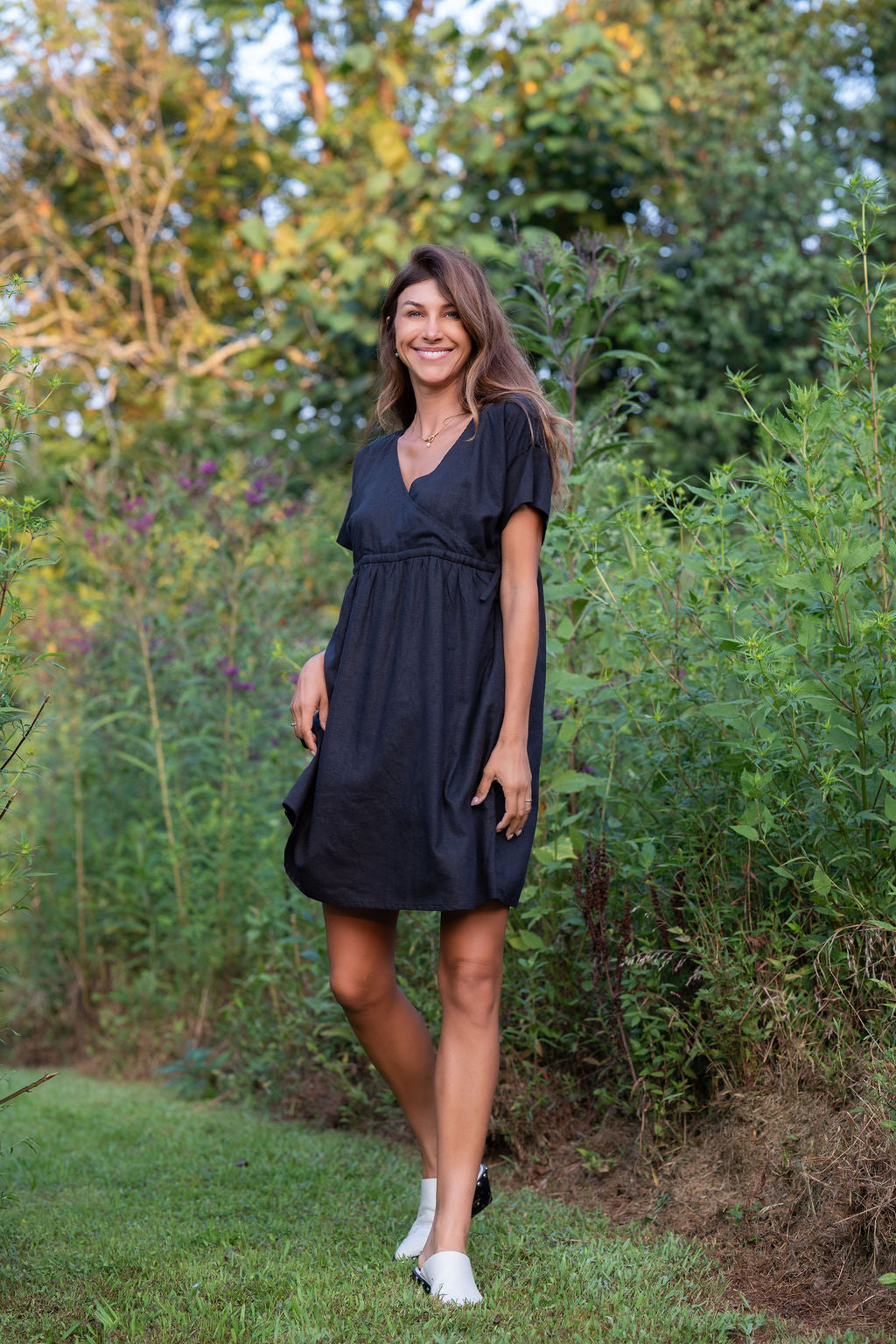Rose Drawstring Dress in Dark Brown Linen