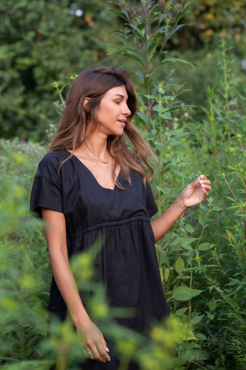 Rose Drawstring Dress in Dark Brown Linen