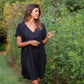 Rose Drawstring Dress in Dark Brown Linen