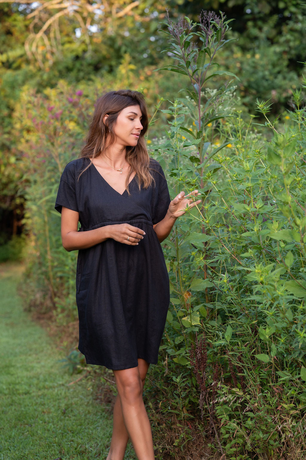 Rose Drawstring Dress in Dark Brown Linen