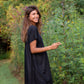Rose Drawstring Dress in Dark Brown Linen