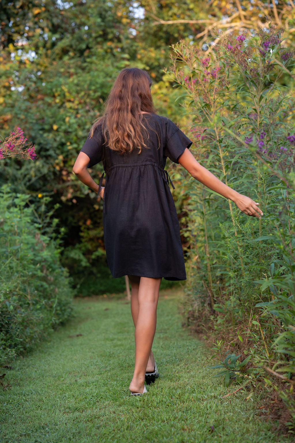 Rose Drawstring Dress in Dark Brown Linen