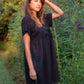 Rose Drawstring Dress in Dark Brown Linen