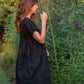 Rose Drawstring Dress in Dark Brown Linen
