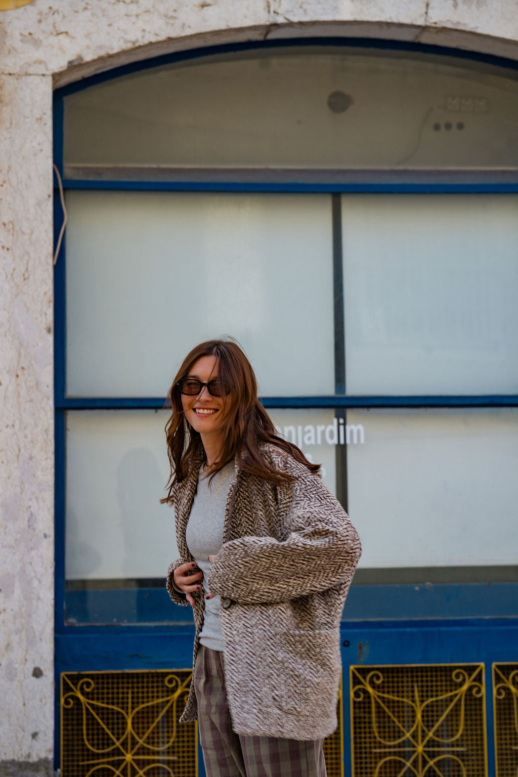 Portuguese Wool Pieper Coat in Heathered Brown and Cream Herringbone Made to Order