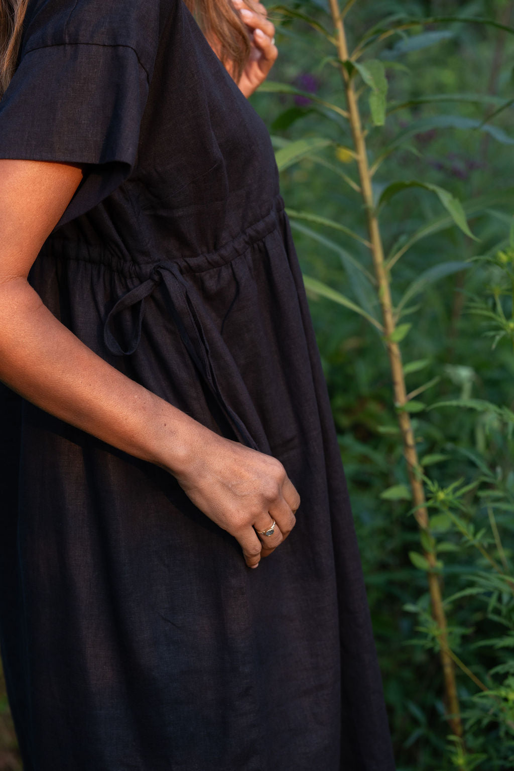 Rose Drawstring Dress in Dark Brown Linen