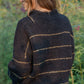 Edith Mohair Pullover Henley Sweater in Black and Moss Stripe Made to Order
