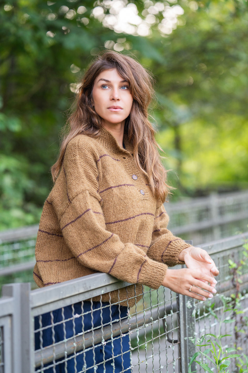 Imogene Oversized Wool Henley in Gold and Burgandy Made to Order