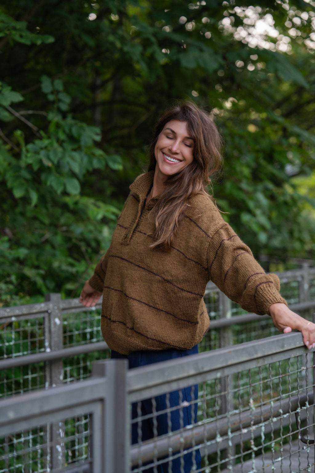 Imogene Oversized Wool Henley in Gold and Burgandy Made to Order