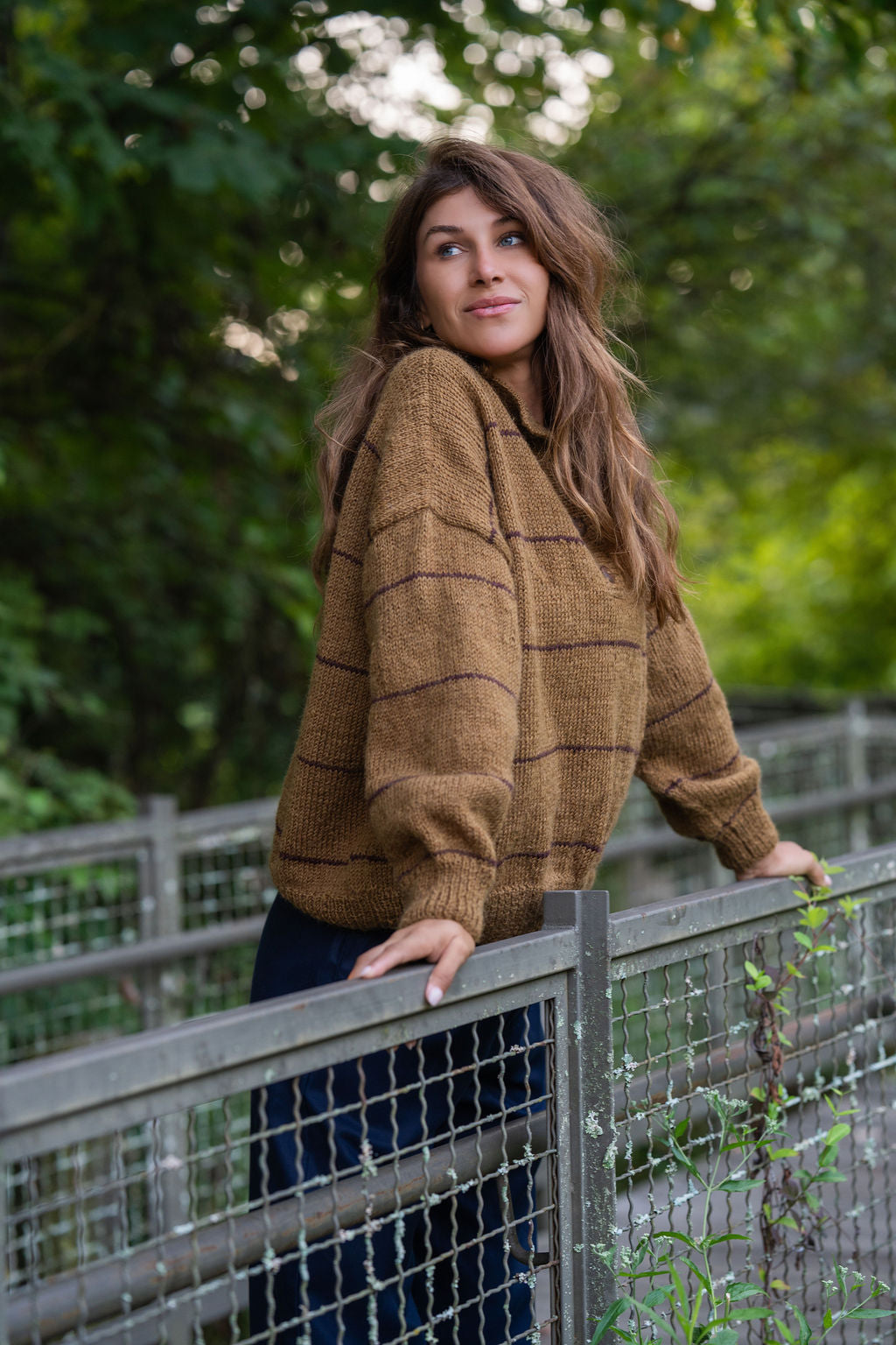 Imogene Oversized Wool Henley in Gold and Burgandy Made to Order