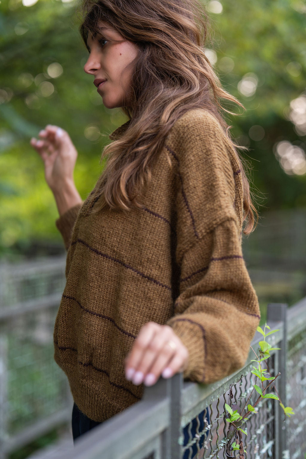 Imogene Oversized Wool Henley in Gold and Burgandy Made to Order