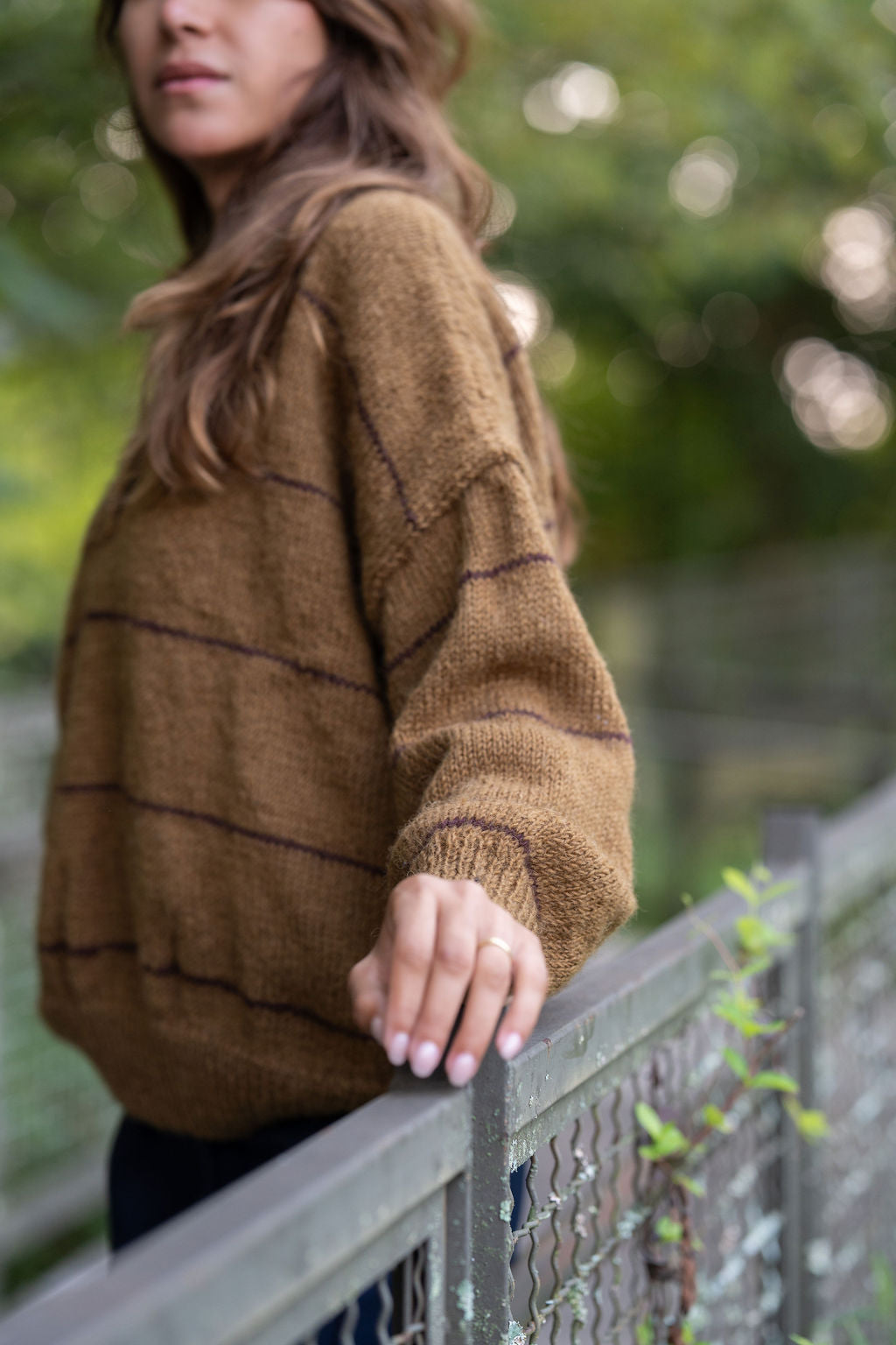 Imogene Oversized Wool Henley in Gold and Burgandy Made to Order