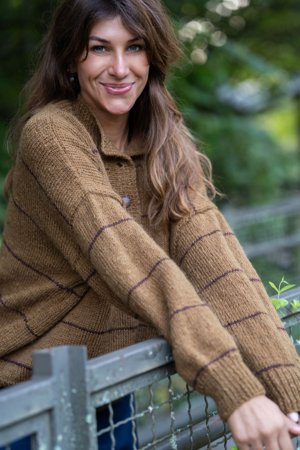 Imogene Oversized Wool Henley in Gold and Burgandy Made to Order