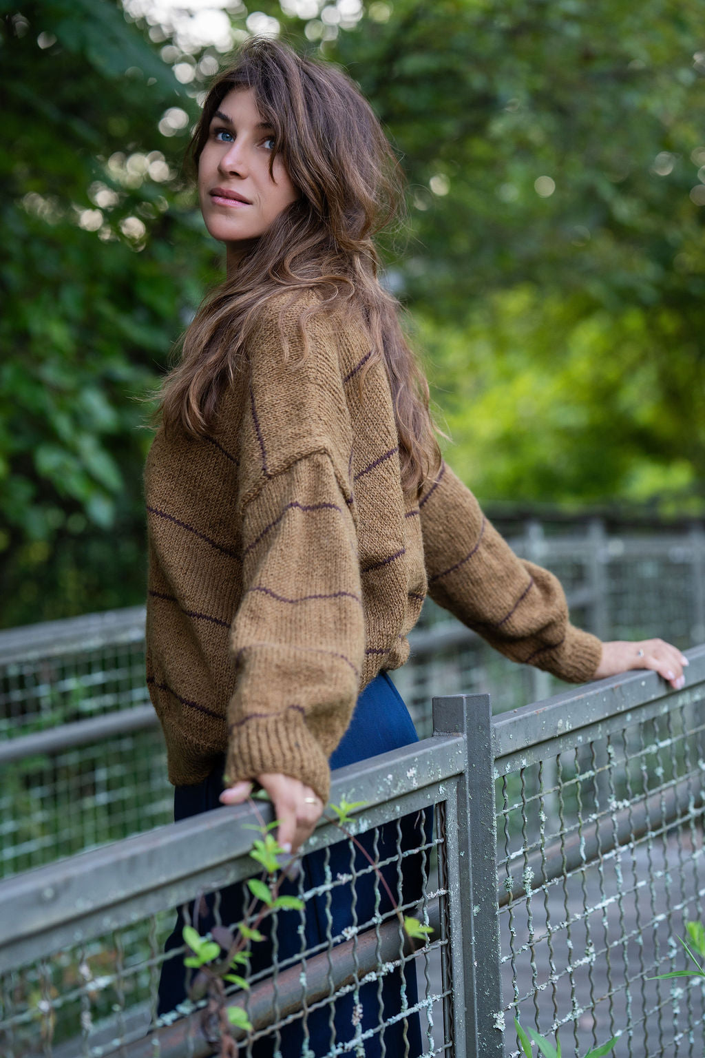 Imogene Oversized Wool Henley in Gold and Burgandy Made to Order