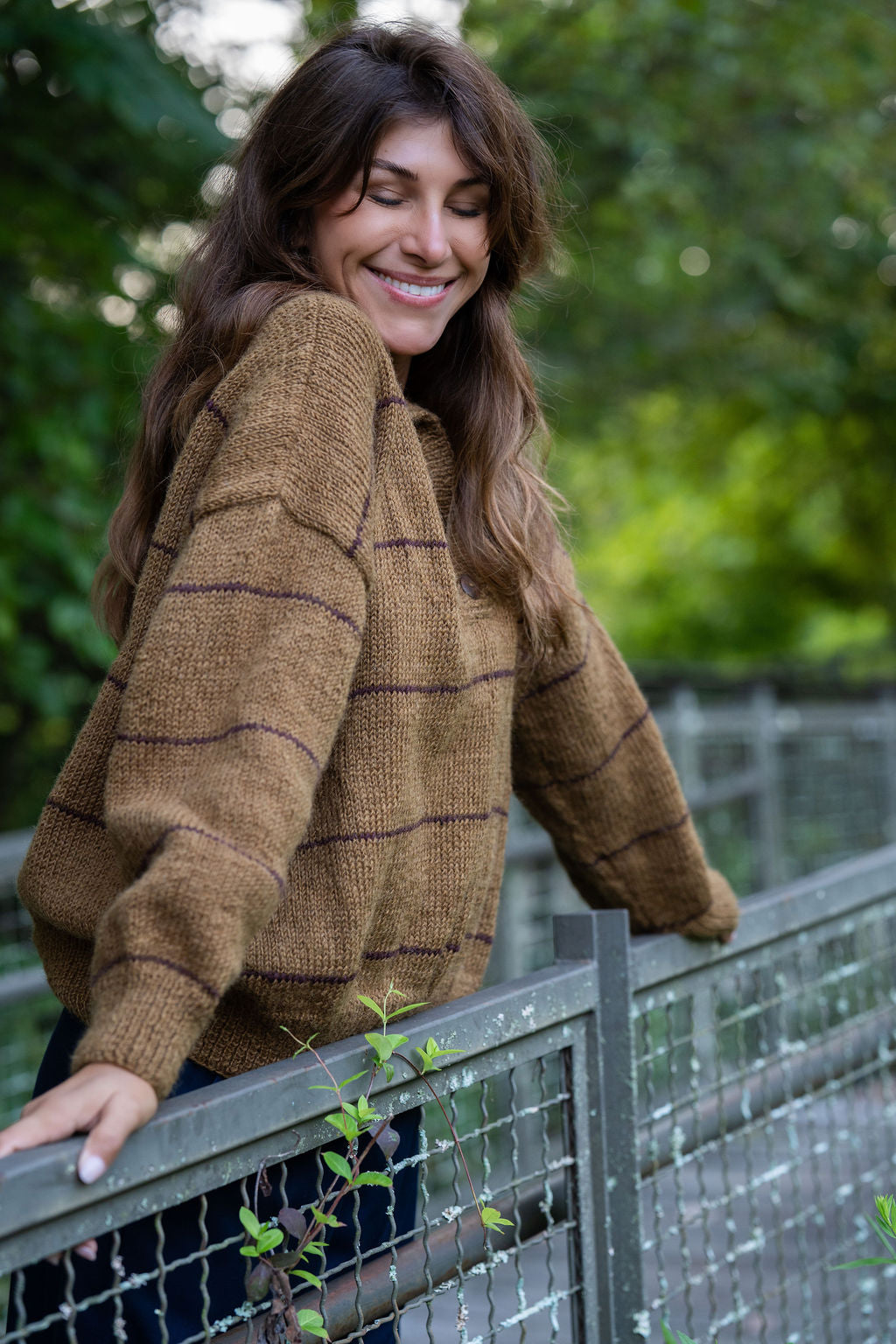 Imogene Oversized Wool Henley in Gold and Burgandy Made to Order