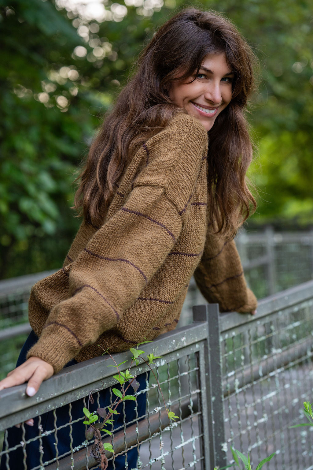 Imogene Oversized Wool Henley in Gold and Burgandy Made to Order