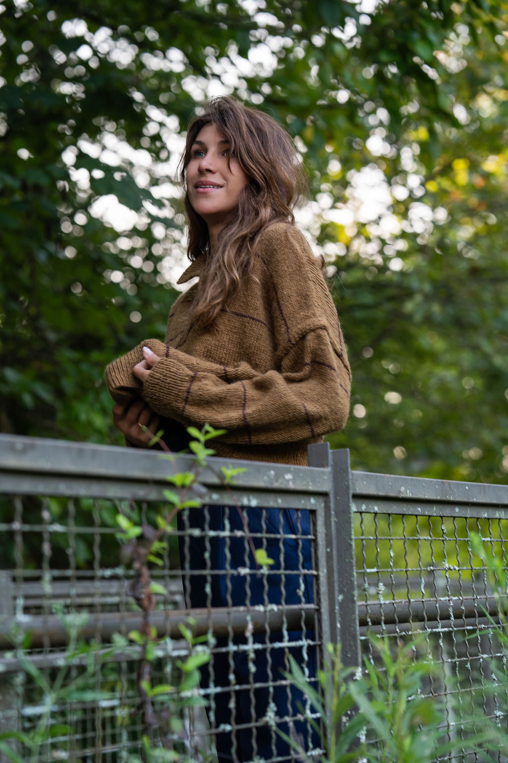 Imogene Oversized Wool Henley in Gold and Burgandy Made to Order