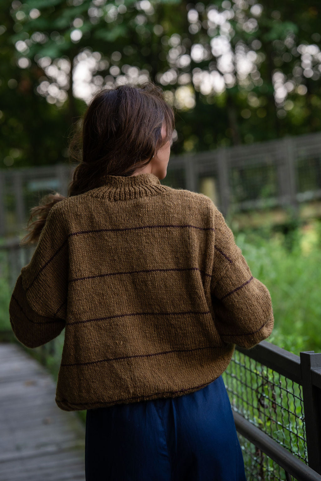 Imogene Oversized Wool Henley in Gold and Burgandy Made to Order