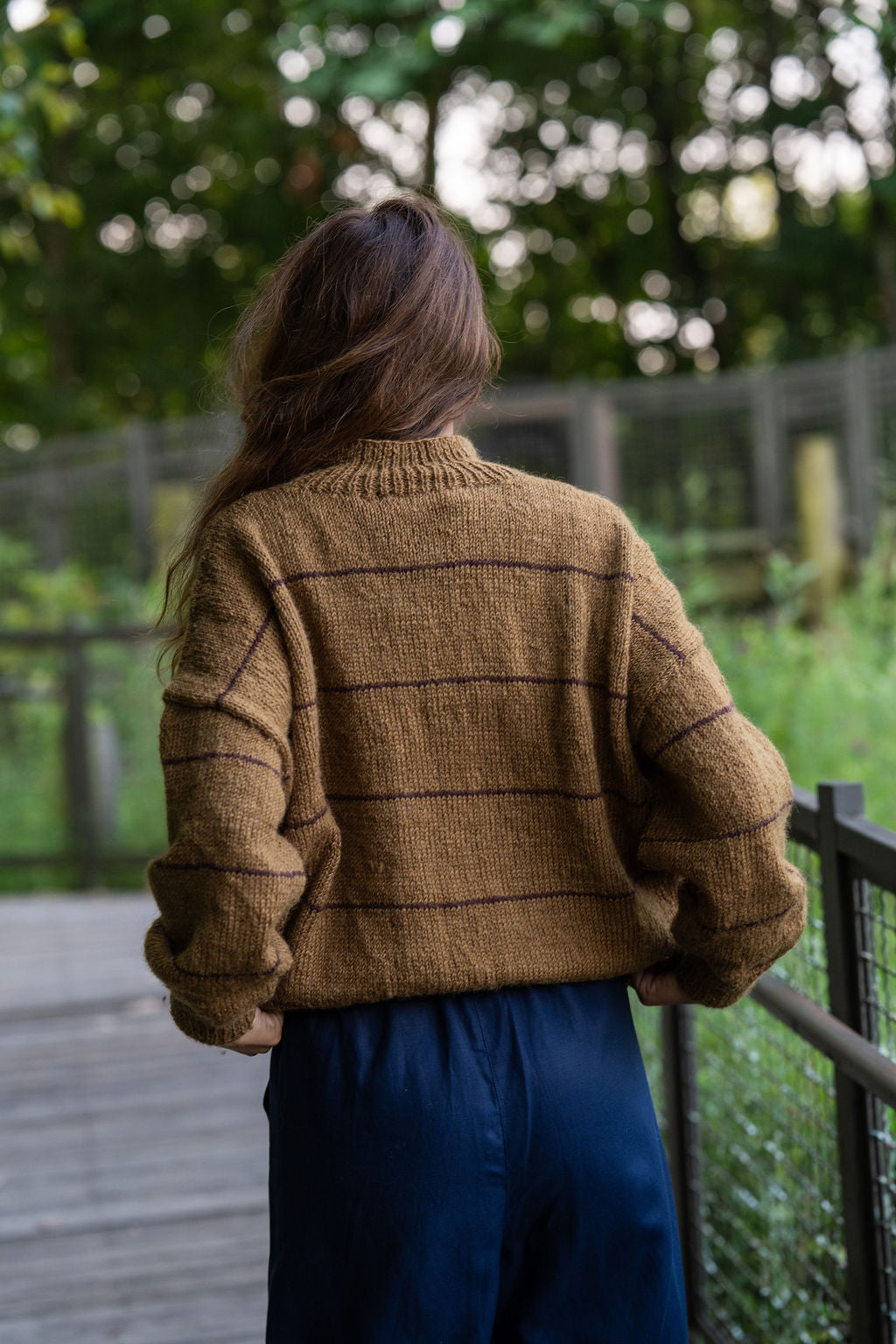 Imogene Oversized Wool Henley in Gold and Burgandy Made to Order