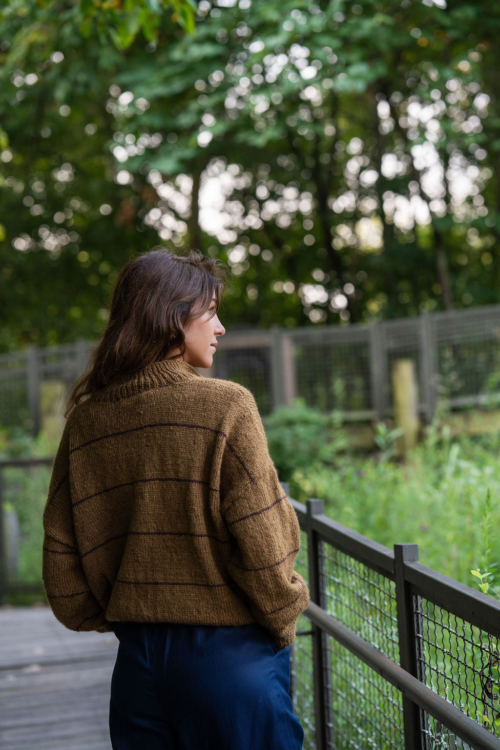 Imogene Oversized Wool Henley in Gold and Burgandy Made to Order