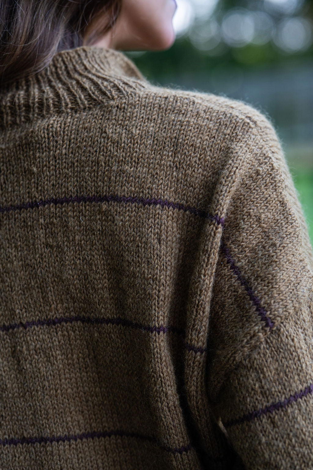 Imogene Oversized Wool Henley in Gold and Burgandy Made to Order