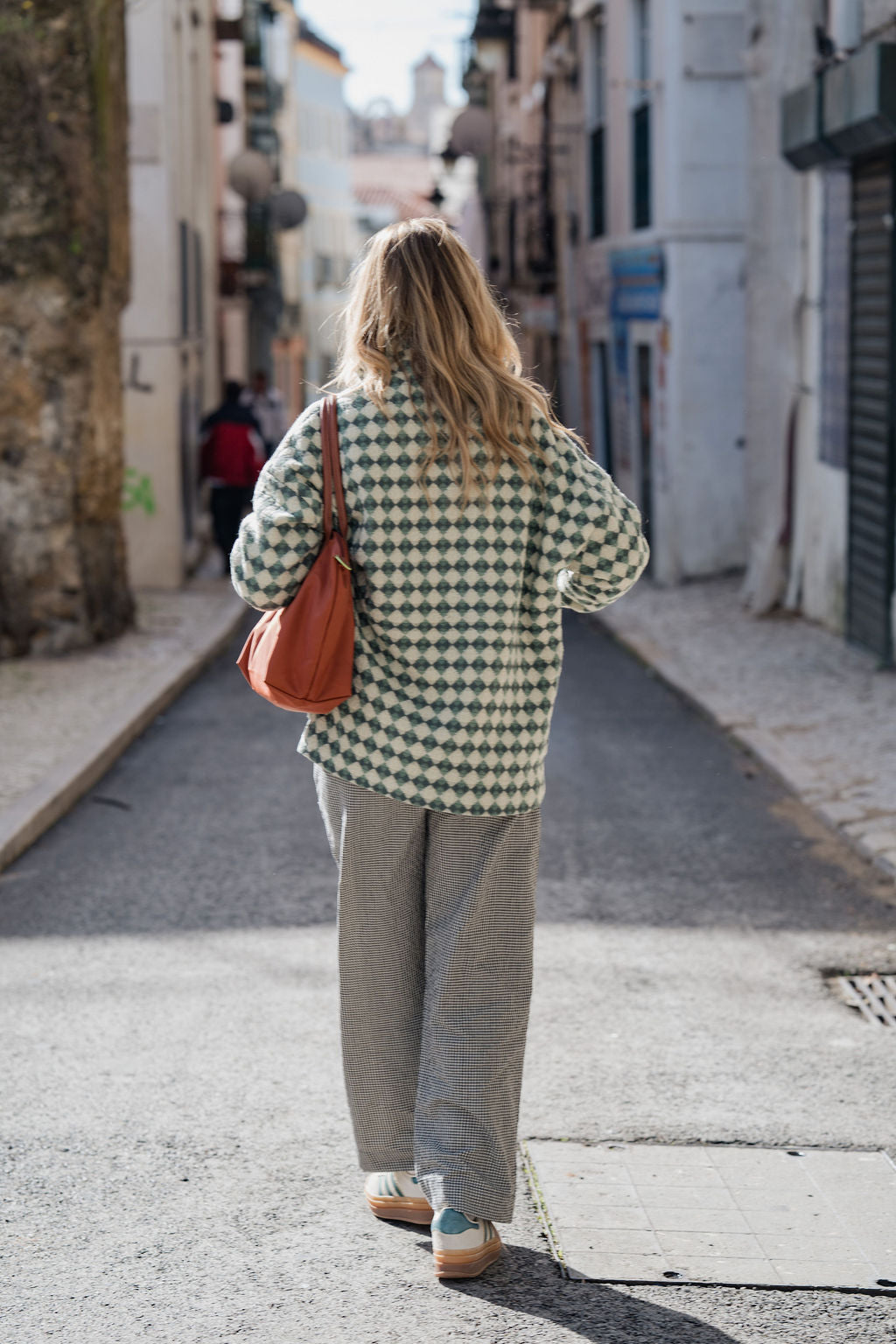 Portuguese Wool Pieper Coat in Sage/Slate and Cream Check Made to Order