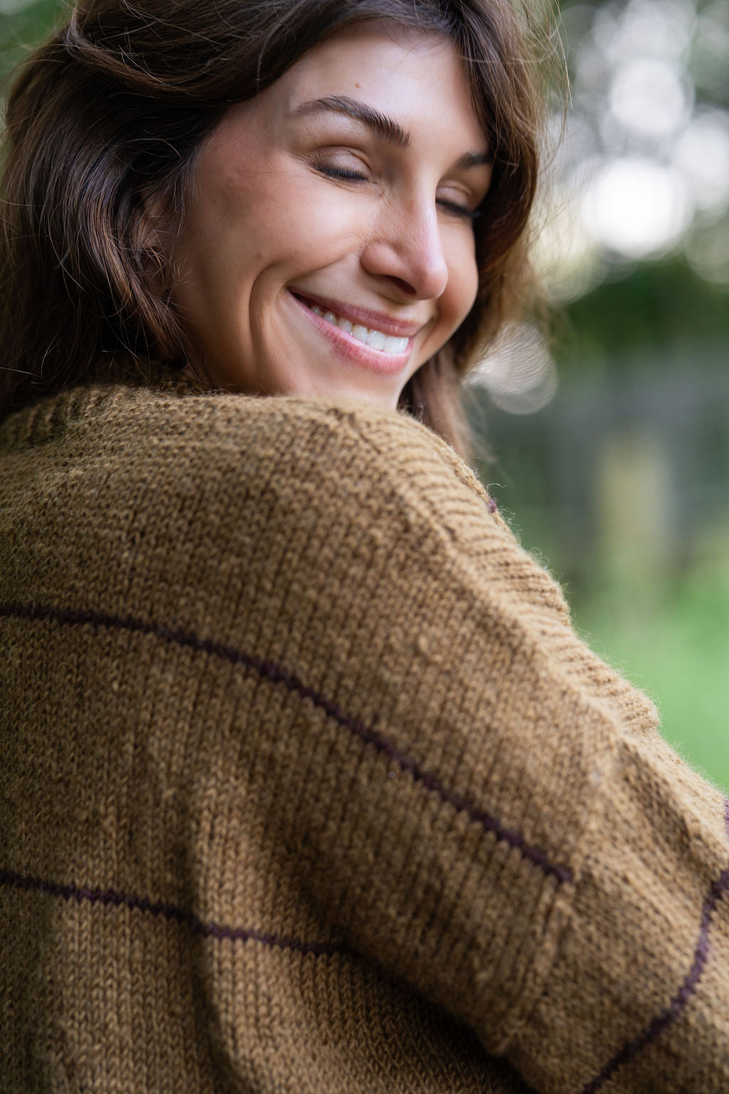 Imogene Oversized Wool Henley in Gold and Burgandy Made to Order