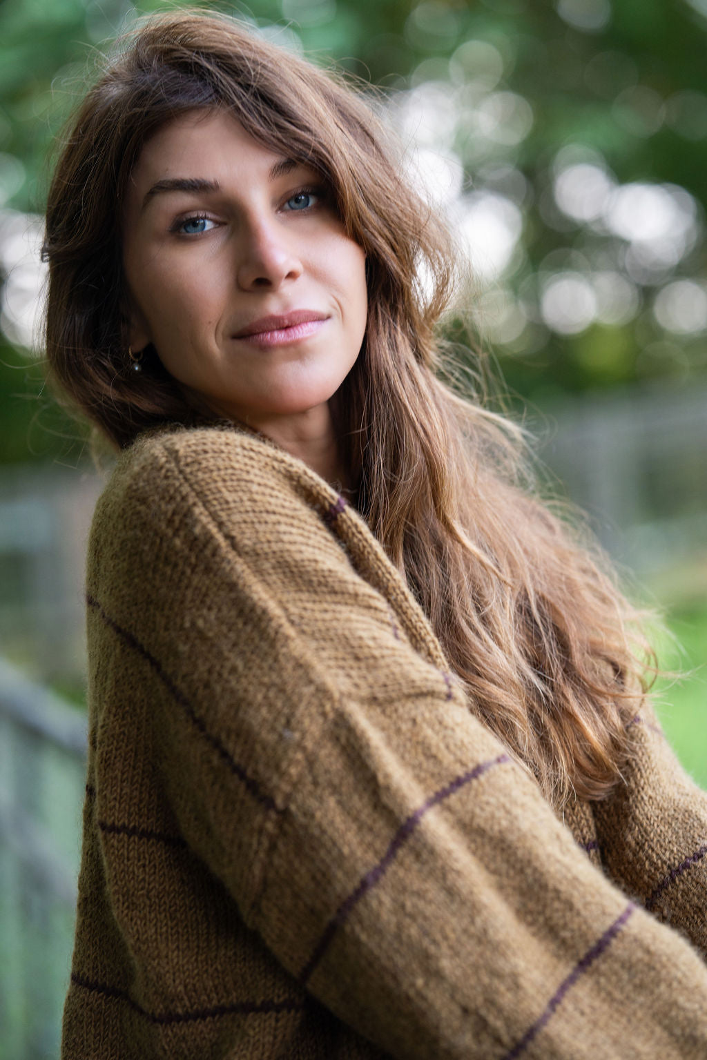 Imogene Oversized Wool Henley in Gold and Burgandy Made to Order