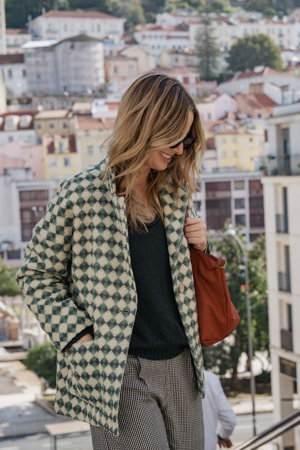 Portuguese Wool Pieper Coat in Sage/Slate and Cream Check Made to Order