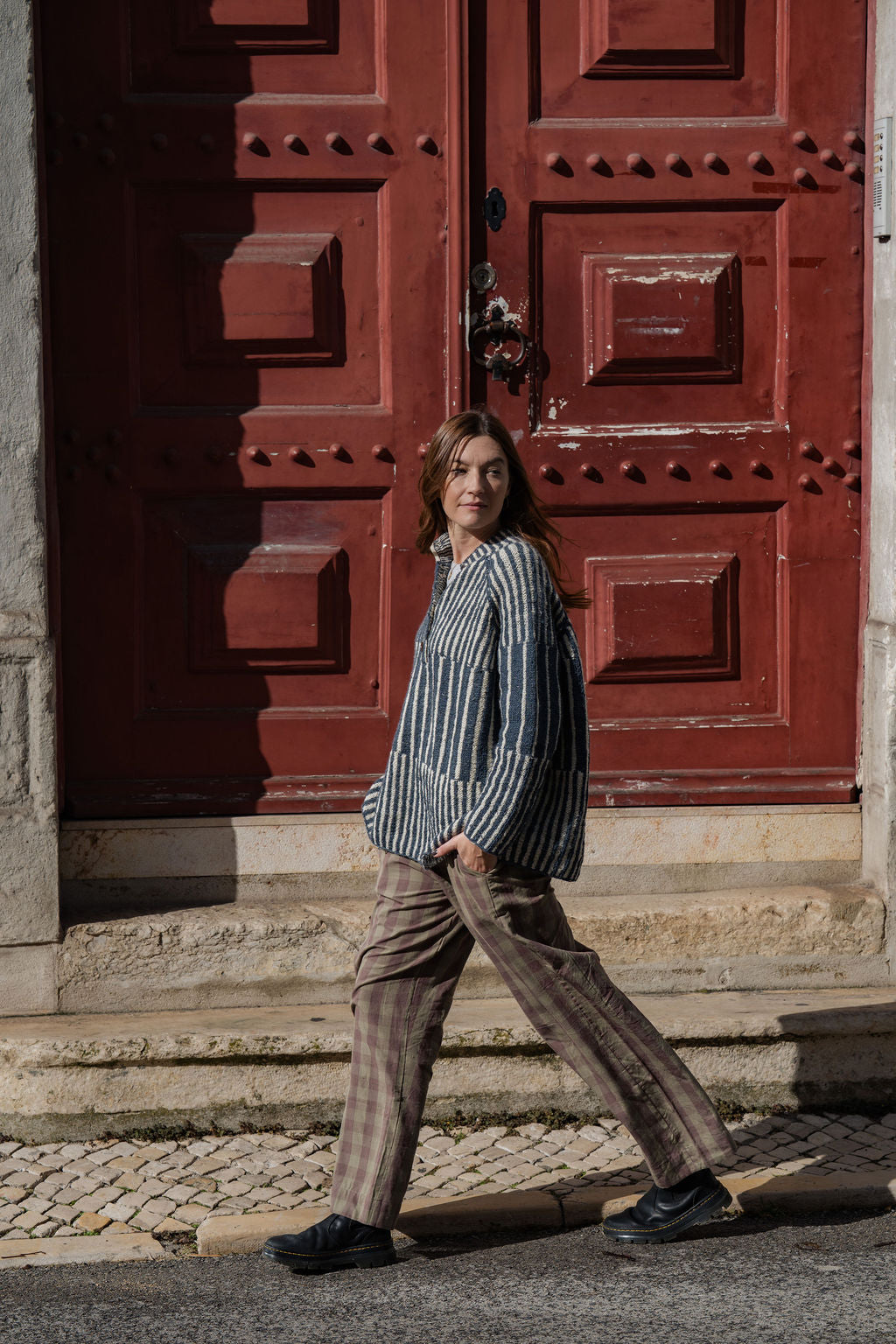 Handwoven Cotton Pants in Mauve Gingham