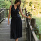 Perry Gathered Midi Skirt in Black Linen