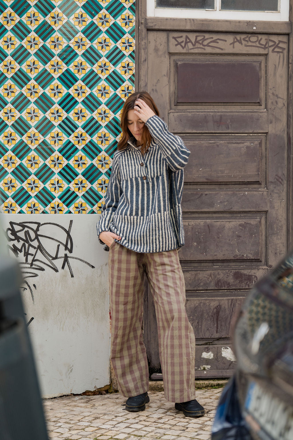 Handwoven Cotton Pants in Mauve Gingham