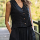 Perry Gathered Midi Skirt in Black Handwoven Cotton