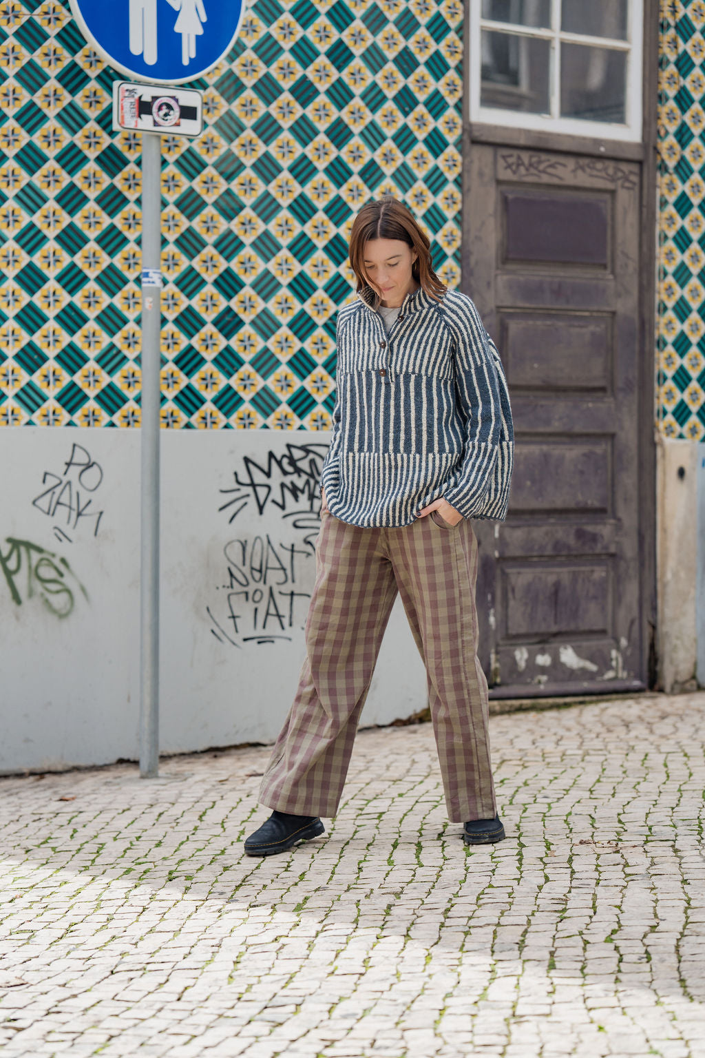 Handwoven Cotton Pants in Mauve Gingham