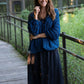 Perry Gathered Midi Skirt in Black Linen