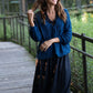 Perry Gathered Midi Skirt in Black Linen