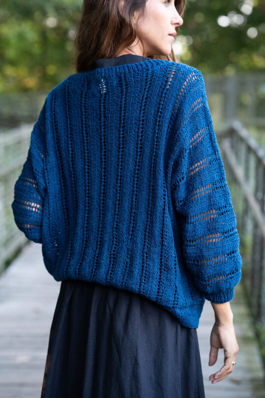 Trish Lace Cotton Sweater in Emerald Blue Made to Order