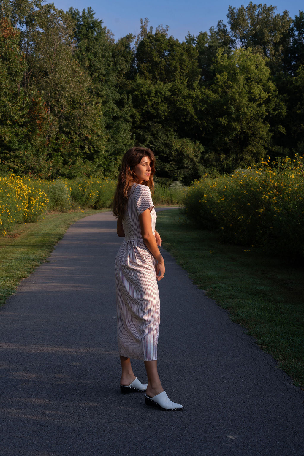 June Dress in Red and White Striped Linen