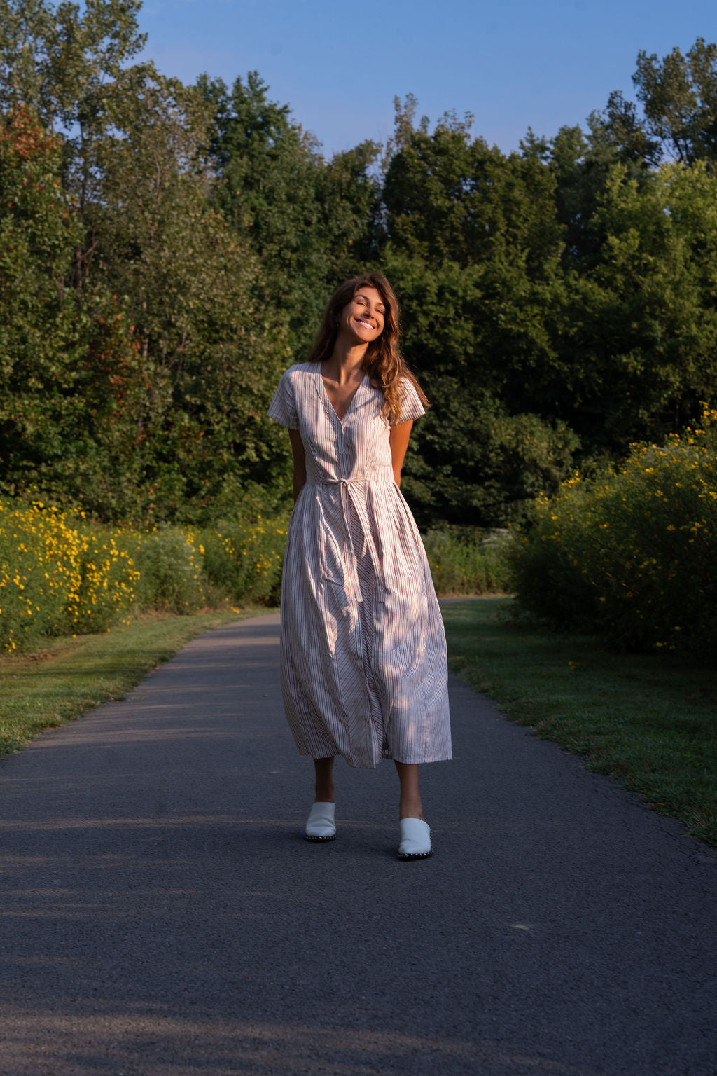 June Dress in Red and White Striped Linen