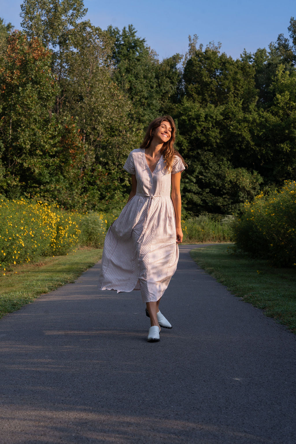 June Dress in Red and White Striped Linen