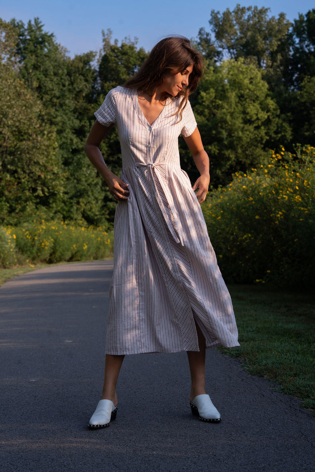 June Dress in Red and White Striped Linen