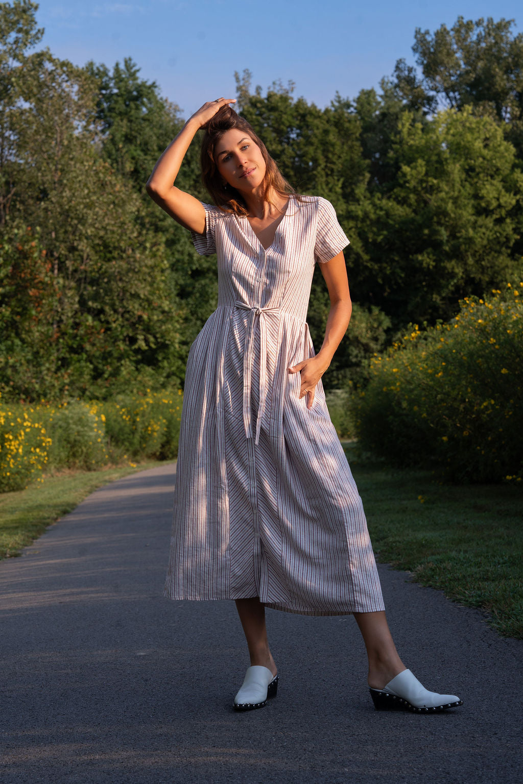 June Dress in Red and White Striped Linen