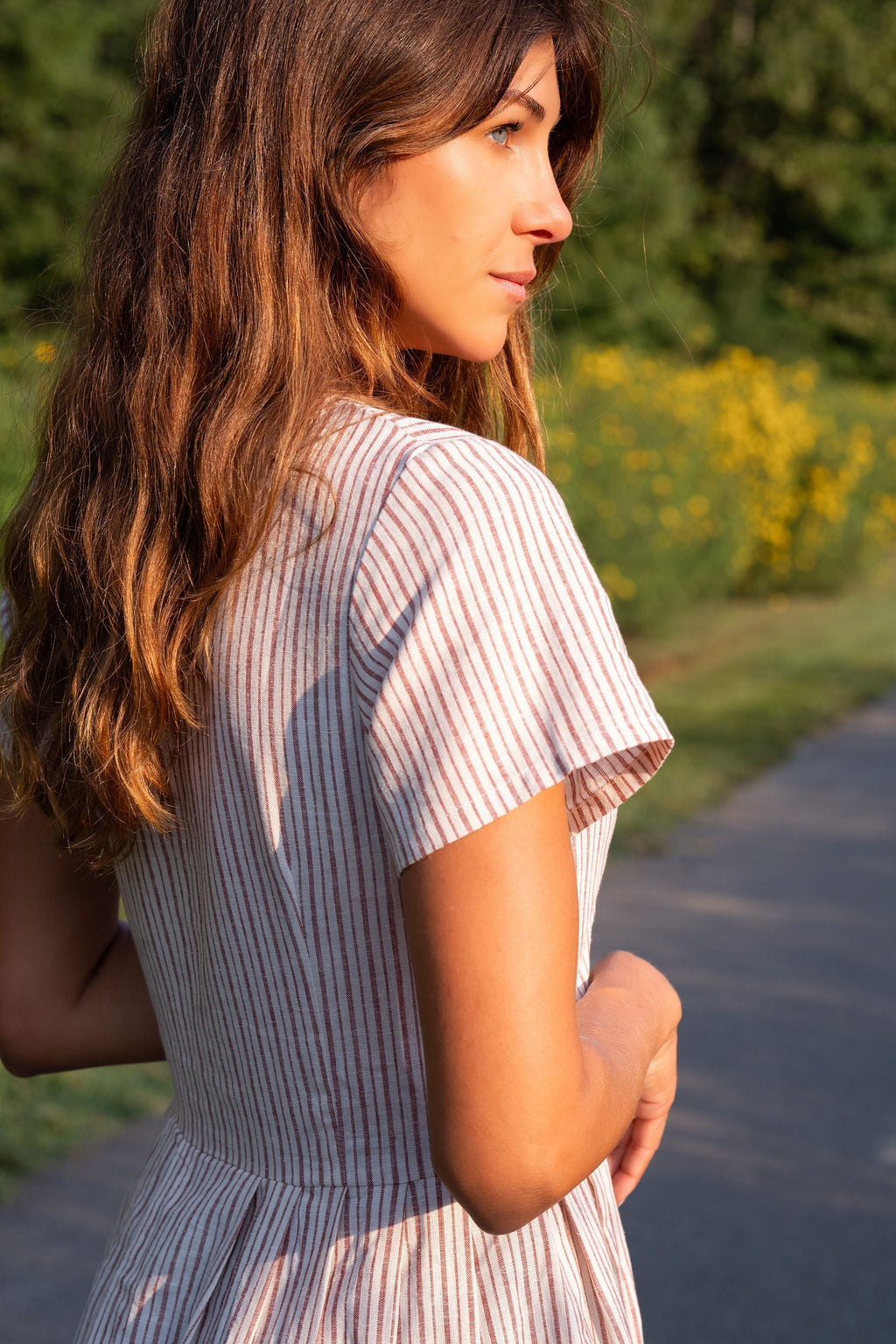 June Dress in Red and White Striped Linen