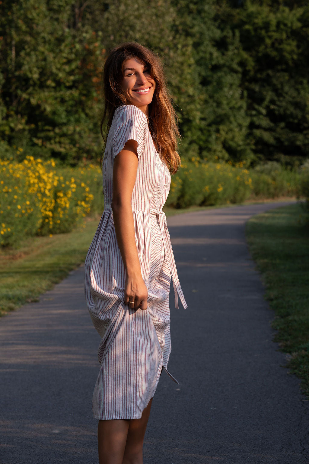 June Dress in Red and White Striped Linen