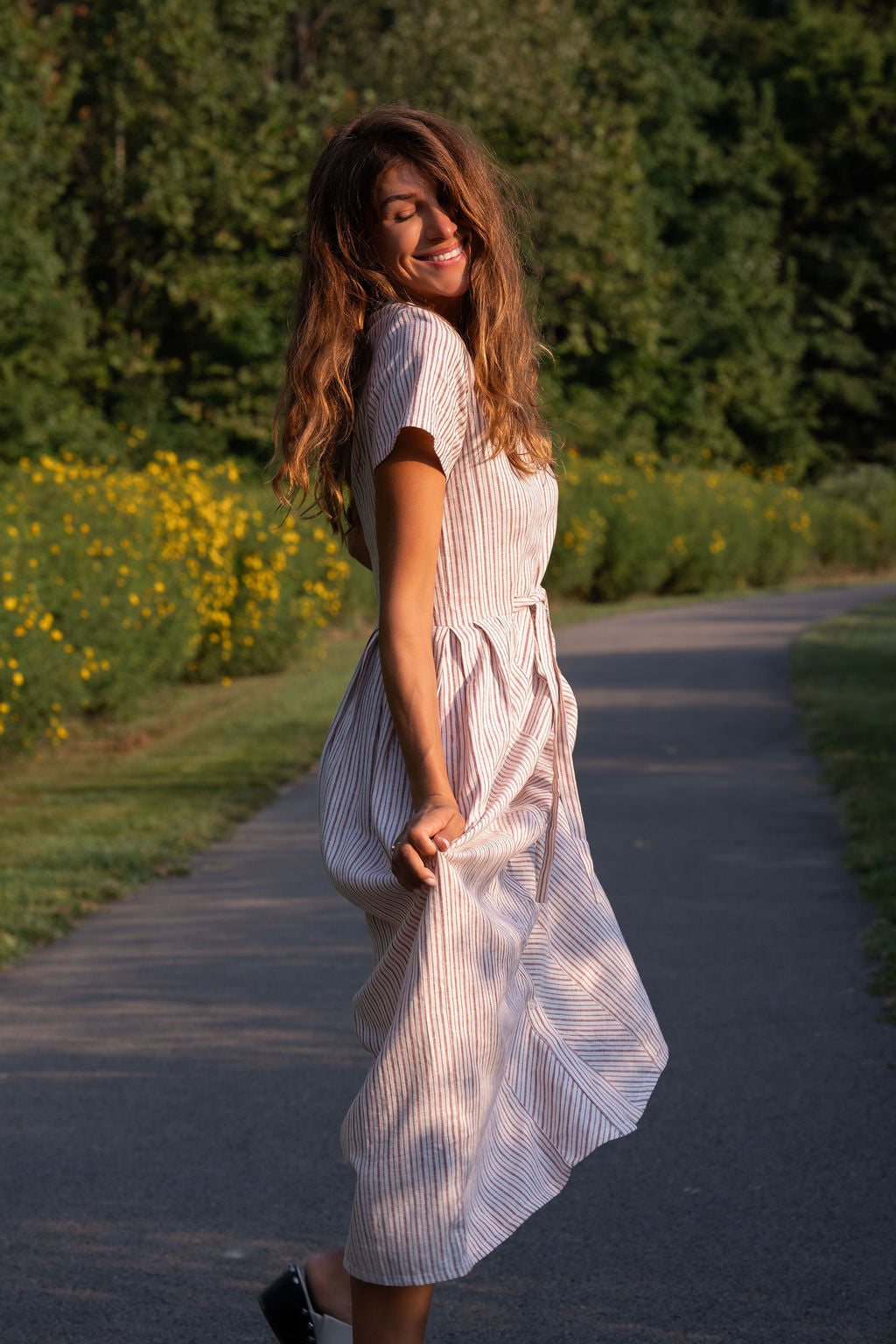 June Dress in Red and White Striped Linen