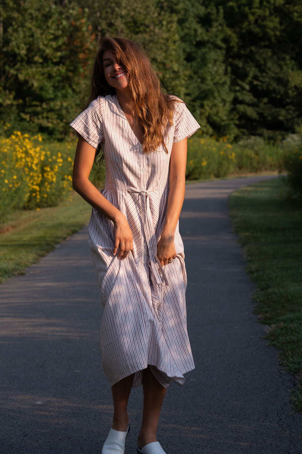 June Dress in Red and White Striped Linen