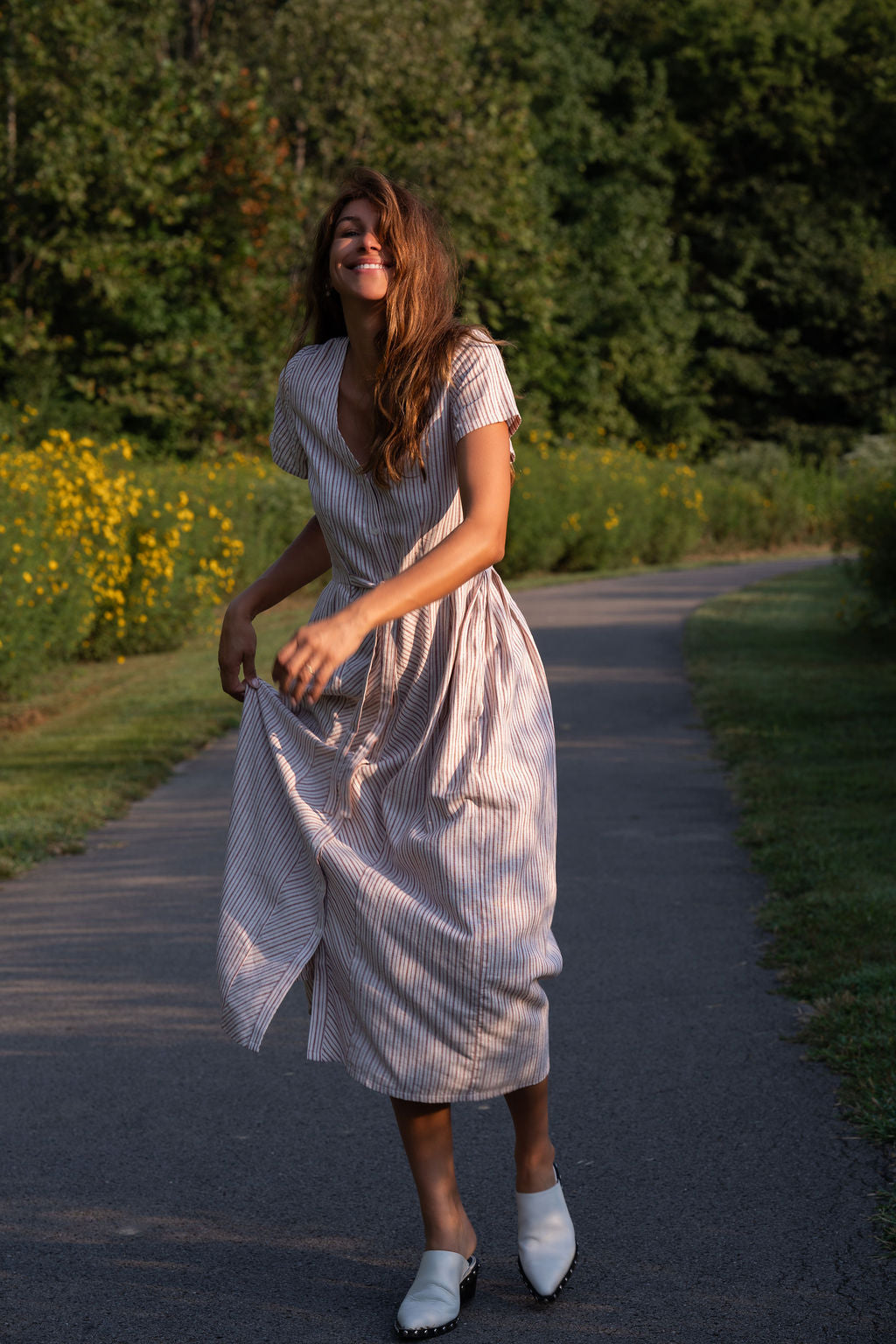 June Dress in Red and White Striped Linen